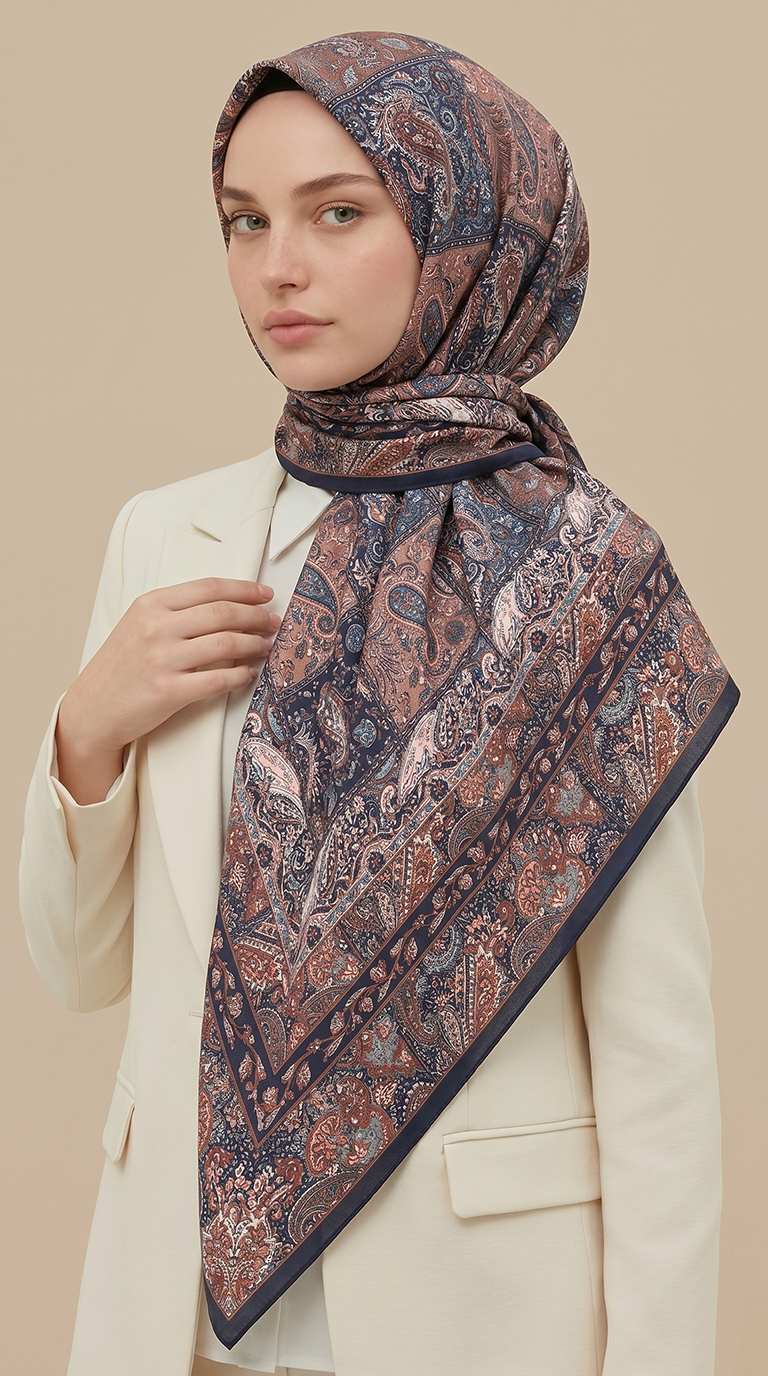 Karaca Eşarp ŞAL EŞARP MAVERA 120* 120 CM COTTON EŞARP - LACİVERT /  KİREMİT