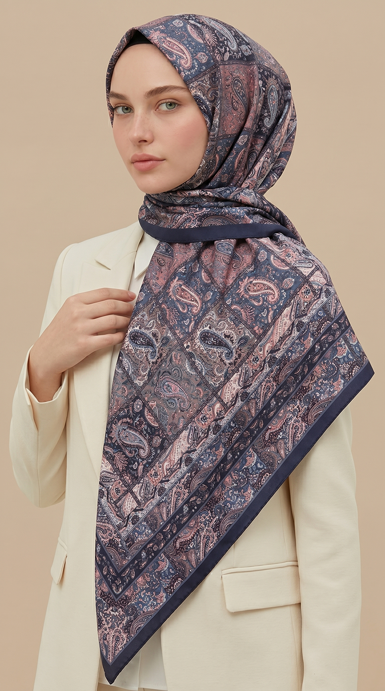 Karaca Eşarp ŞAL EŞARP MAVERA 120* 120 CM COTTON EŞARP - LACİVERT / PEMBE