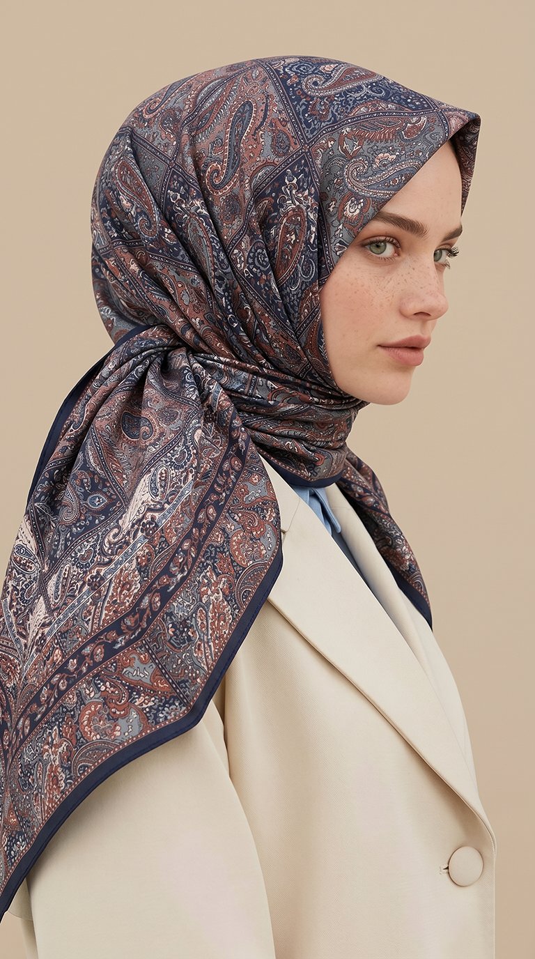 Karaca Eşarp ŞAL EŞARP MAVERA 120* 120 CM COTTON EŞARP - LACİVERT /  KİREMİT