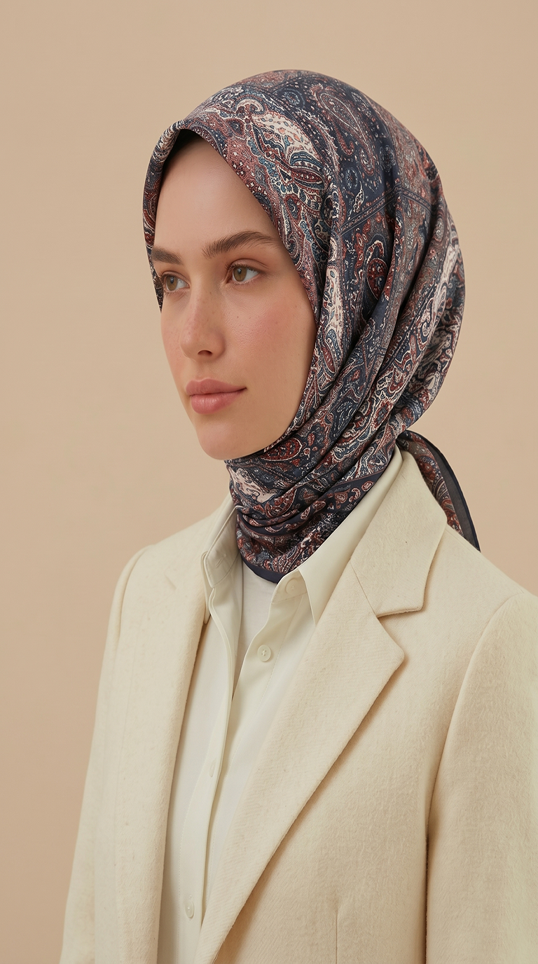 Karaca Eşarp ŞAL EŞARP MAVERA 120* 120 CM COTTON EŞARP - LACİVERT /  KİREMİT