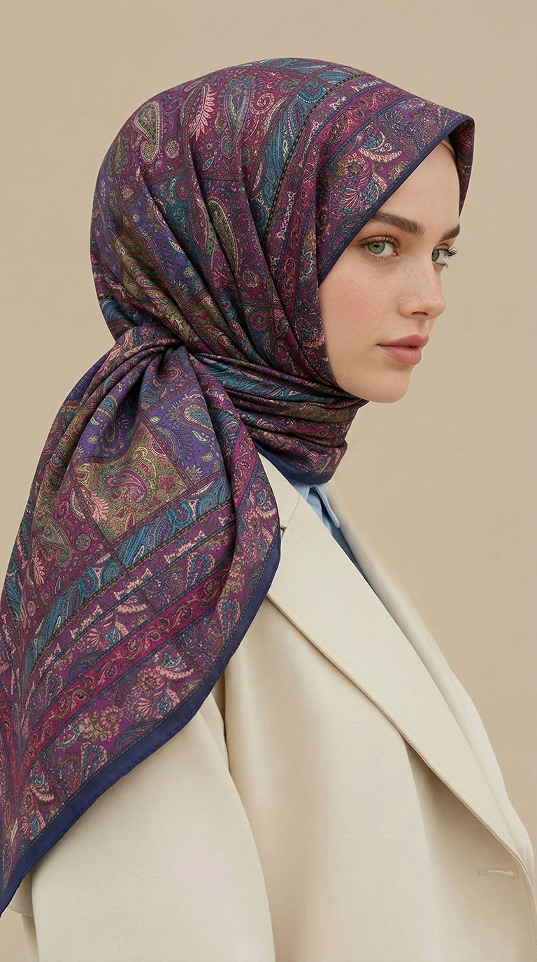 Karaca Eşarp ŞAL EŞARP MAVERA 120* 120 CM COTTON EŞARP - LACİVERT / MOR