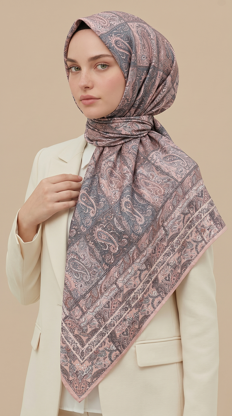 Karaca Eşarp ŞAL EŞARP MAVERA 120* 120 CM COTTON EŞARP -MAVİ / TOZ PEMBE 