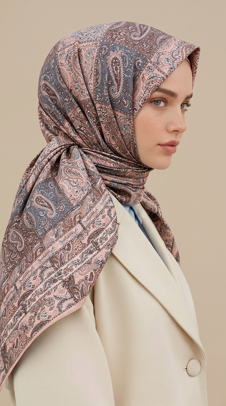 Karaca Eşarp ŞAL EŞARP MAVERA 120* 120 CM COTTON EŞARP -MAVİ / TOZ PEMBE 