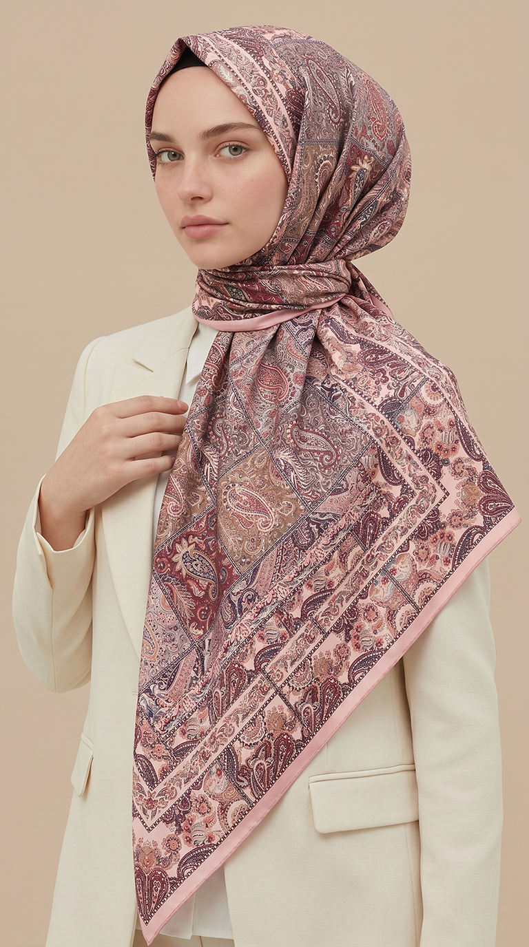 Karaca Eşarp ŞAL EŞARP MAVERA 120* 120 CM COTTON EŞARP - PEMBE / BORDO