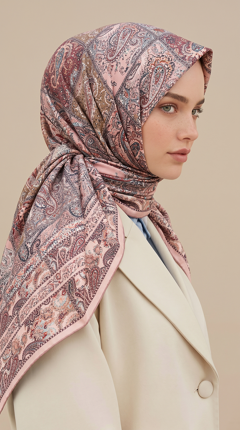 Karaca Eşarp ŞAL EŞARP MAVERA 120* 120 CM COTTON EŞARP - PEMBE / BORDO