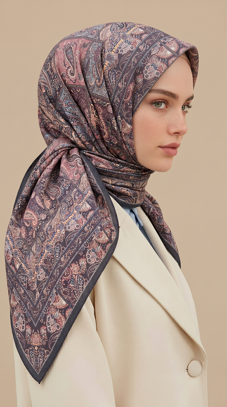 Karaca Eşarp ŞAL EŞARP MAVERA 120* 120 CM COTTON EŞARP - SİYAH / GÜL KURUSU