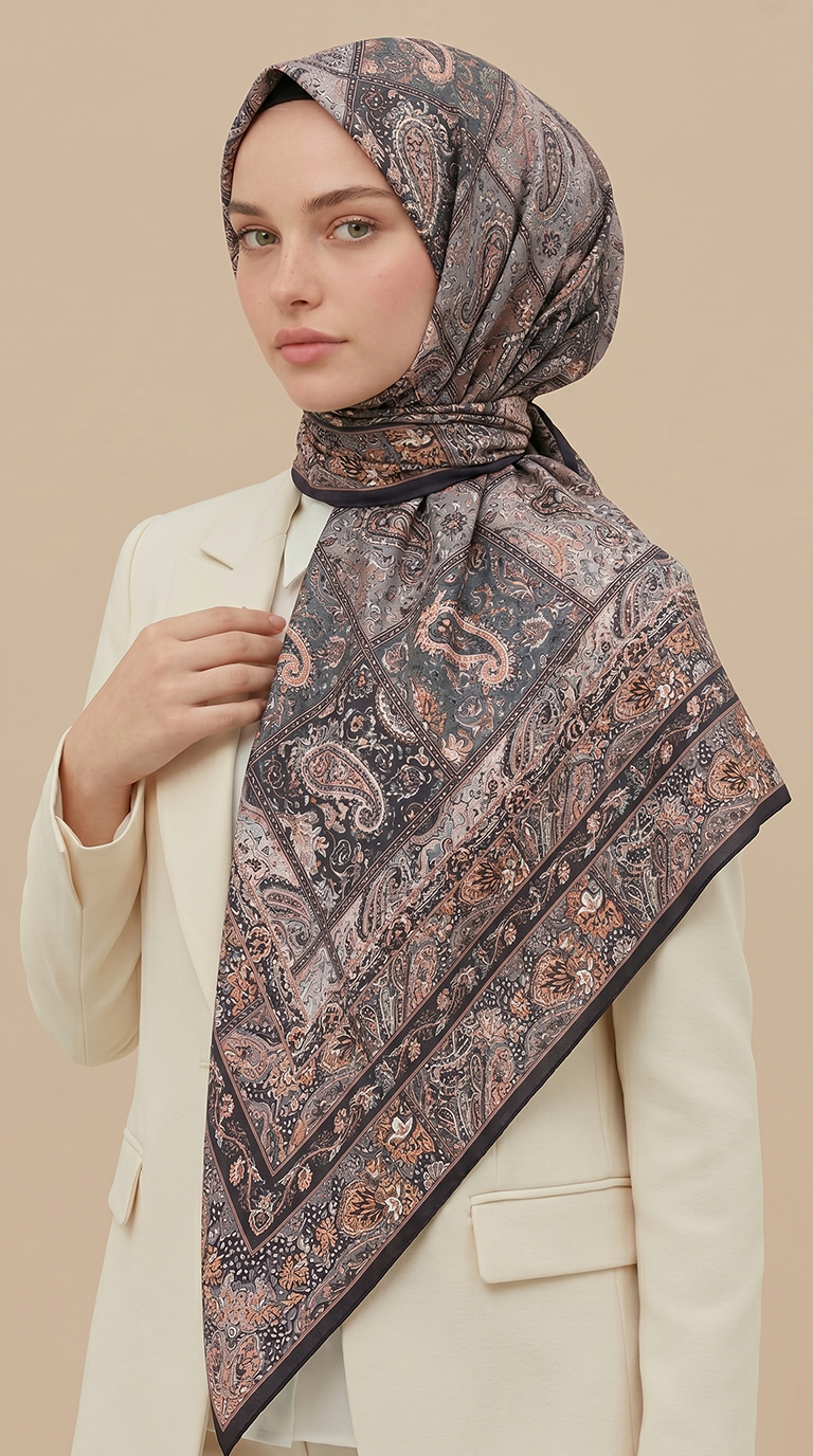 Karaca Eşarp ŞAL EŞARP MAVERA 120* 120 CM COTTON EŞARP - SİYAH / SOMON 