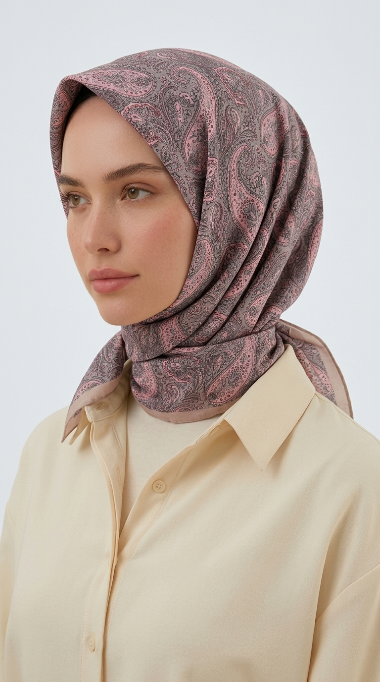 Karaca Eşarp ŞAL EŞARP MELORA 120*120 CM COTTON EŞARP -  BEJ / PEMBE