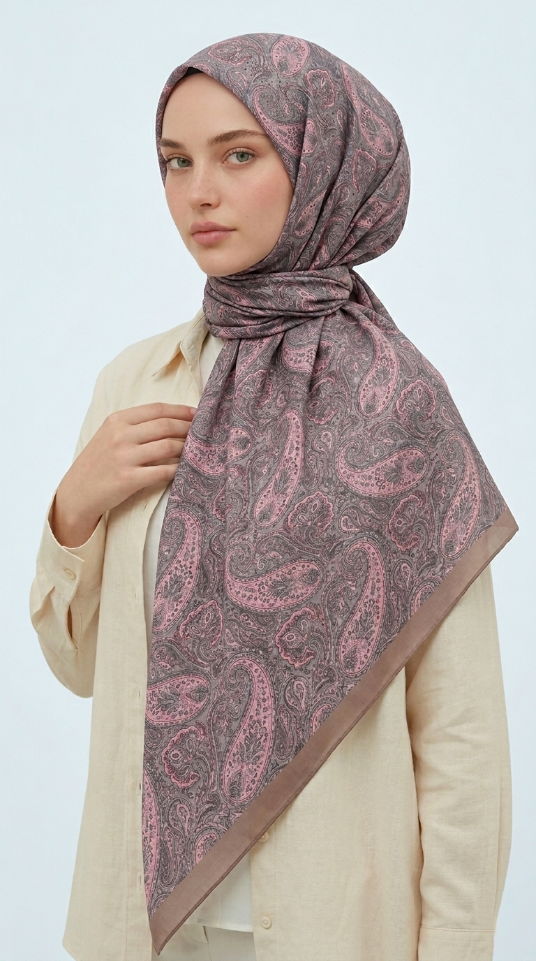 Karaca Eşarp ŞAL EŞARP MELORA 120*120 CM COTTON EŞARP -  BEJ / PEMBE