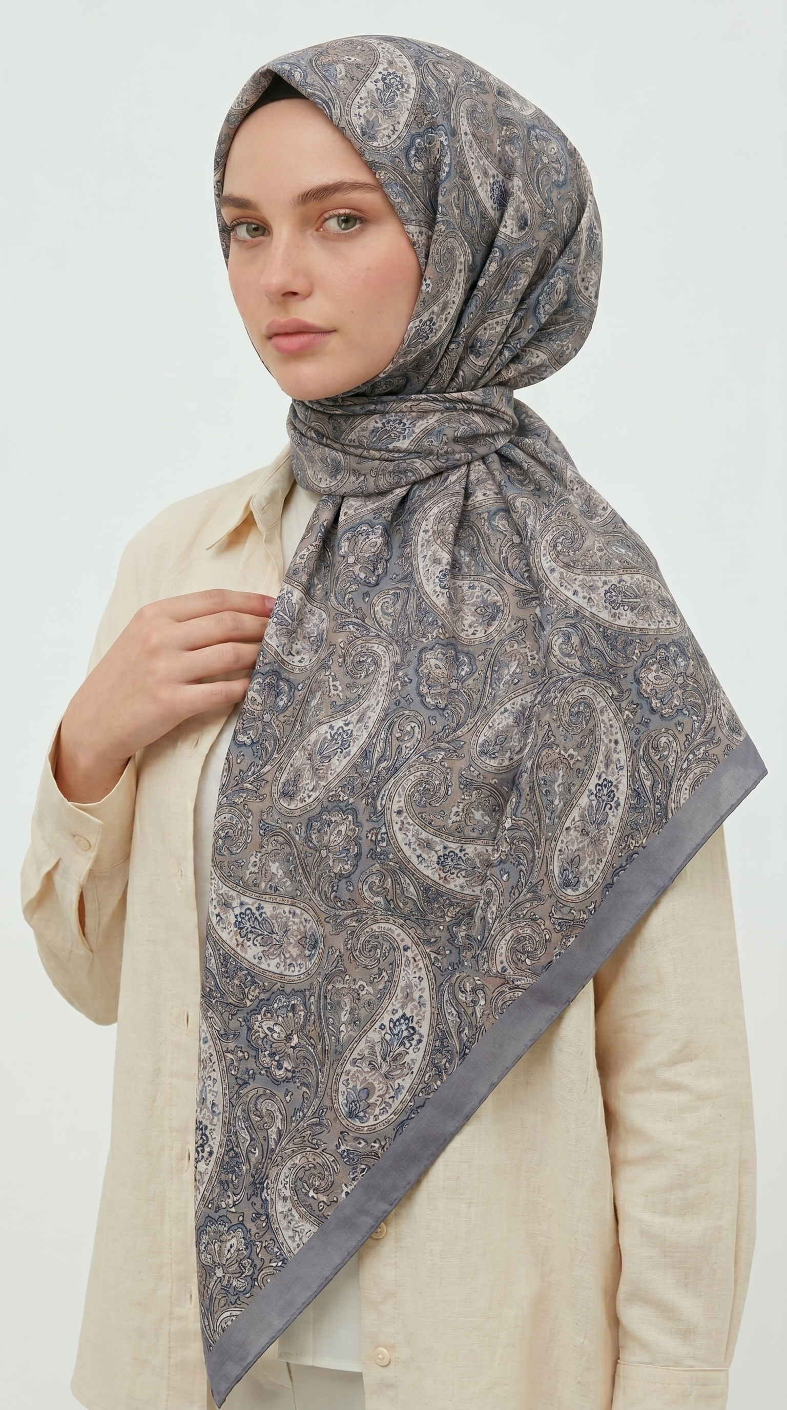 Karaca Eşarp ŞAL EŞARP MELORA 120*120 CM COTTON EŞARP - GRİ / KREM