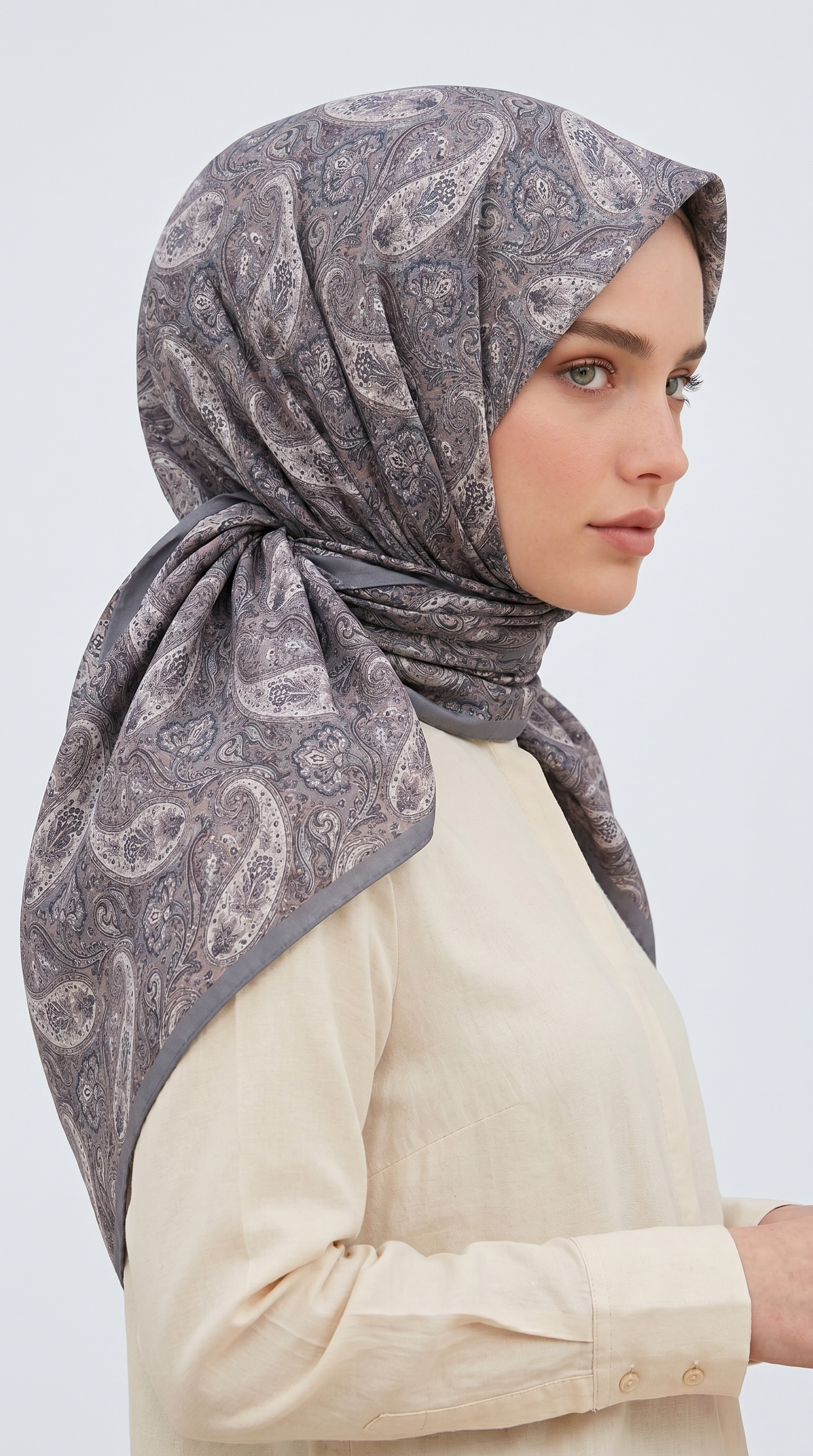 Karaca Eşarp ŞAL EŞARP MELORA 120*120 CM COTTON EŞARP - GRİ / KREM