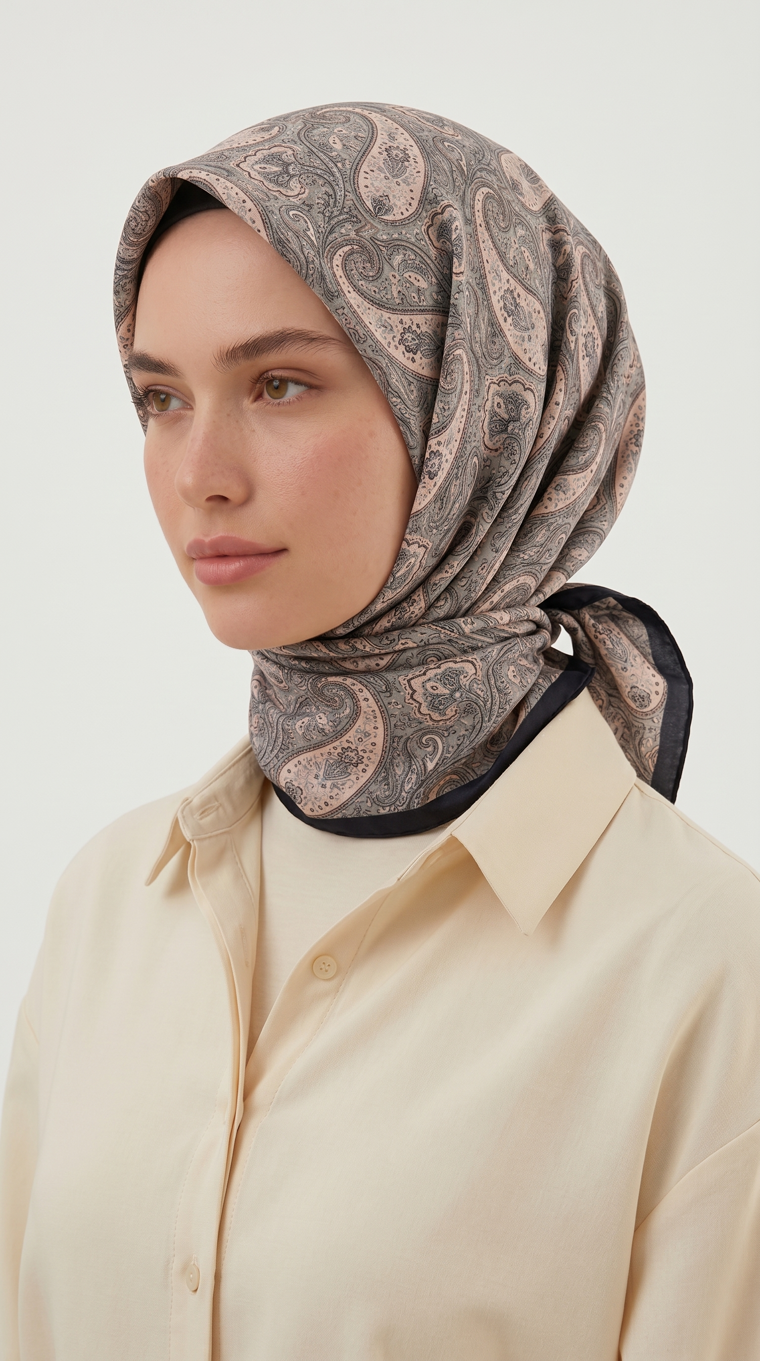 Karaca Eşarp ŞAL EŞARP MELORA 120*120 CM COTTON EŞARP - SİYAH / BEJ