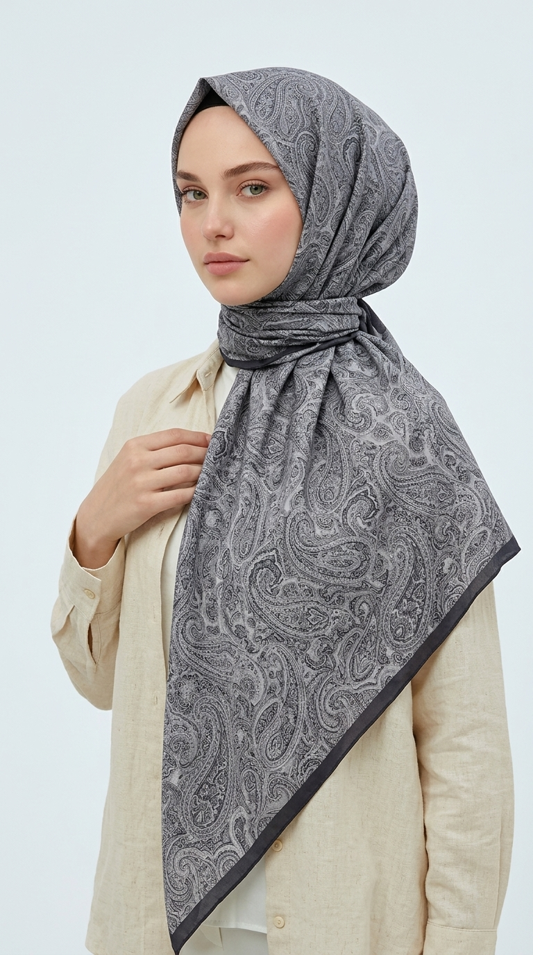 Karaca Eşarp ŞAL EŞARP MELORA 120*120 CM COTTON EŞARP - SİYAH / GRİ 