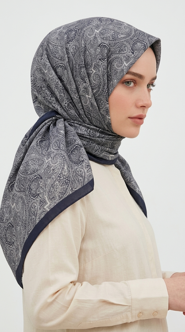 Karaca Eşarp ŞAL EŞARP MELORA 120*120 CM COTTON EŞARP - SİYAH / GRİ 
