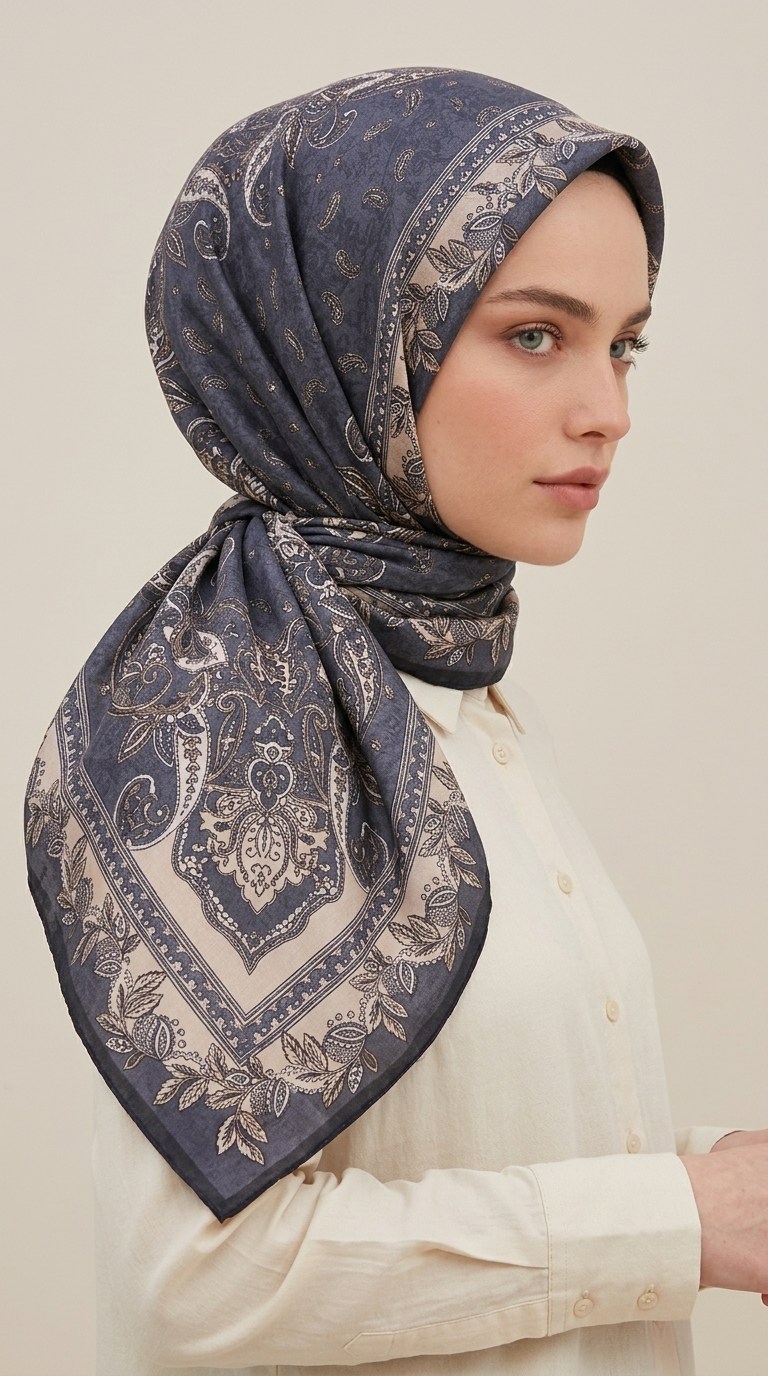 Karaca Eşarp ŞAL EŞARP MİHRA 120*120 CM İPEK ŞİFON EŞARP - ANTRASİT GRİ 