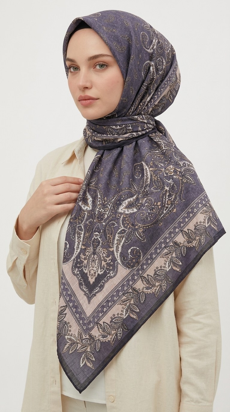 Karaca Eşarp ŞAL EŞARP MİHRA 120*120 CM İPEK ŞİFON EŞARP - ANTRASİT GRİ 