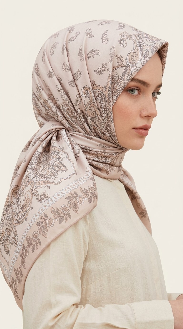 Karaca Eşarp ŞAL EŞARP MİHRA 120*120 CM İPEK ŞİFON EŞARP - PUDRA PEMBE 