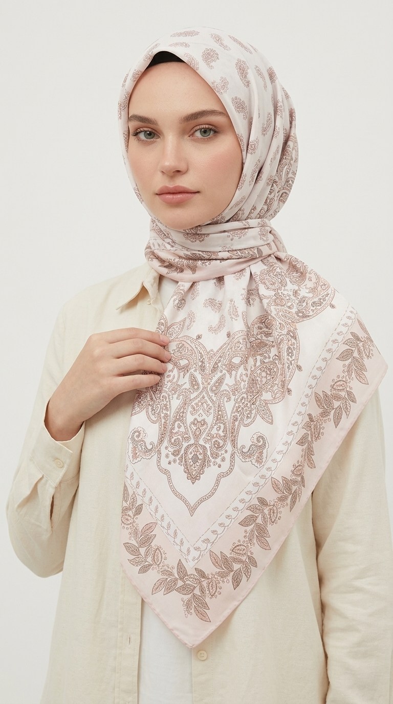 Karaca Eşarp ŞAL EŞARP MİHRA 120*120 CM İPEK ŞİFON EŞARP - PUDRA PEMBE 