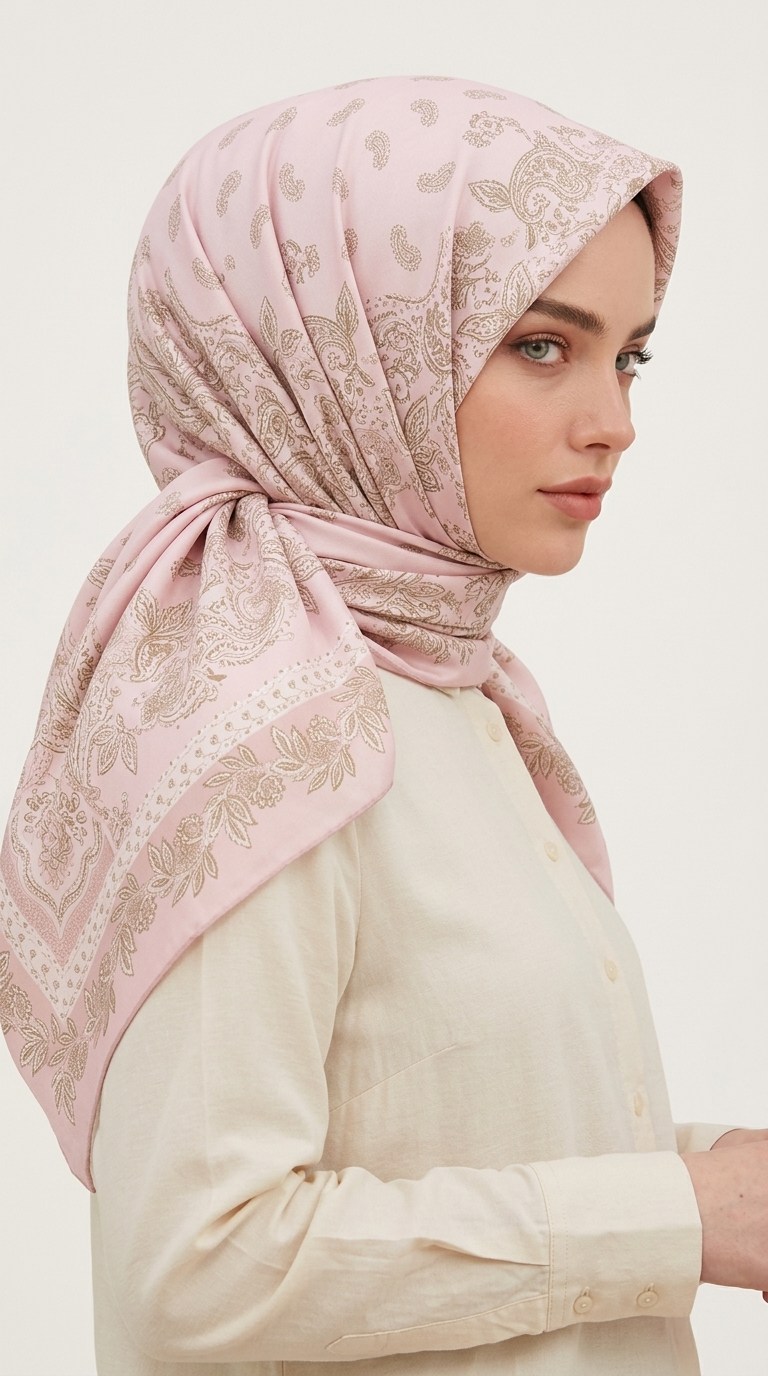 Karaca Eşarp ŞAL EŞARP MİHRA 120*120 CM İPEK ŞİFON EŞARP - TOZ  PEMBE 