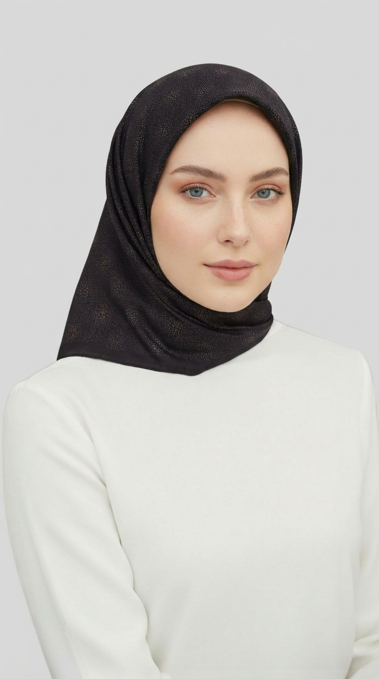 Karaca EşarpRAYON EŞARPMİKRO DESENLİ RAYON EŞARP - SİYAH / KREM 