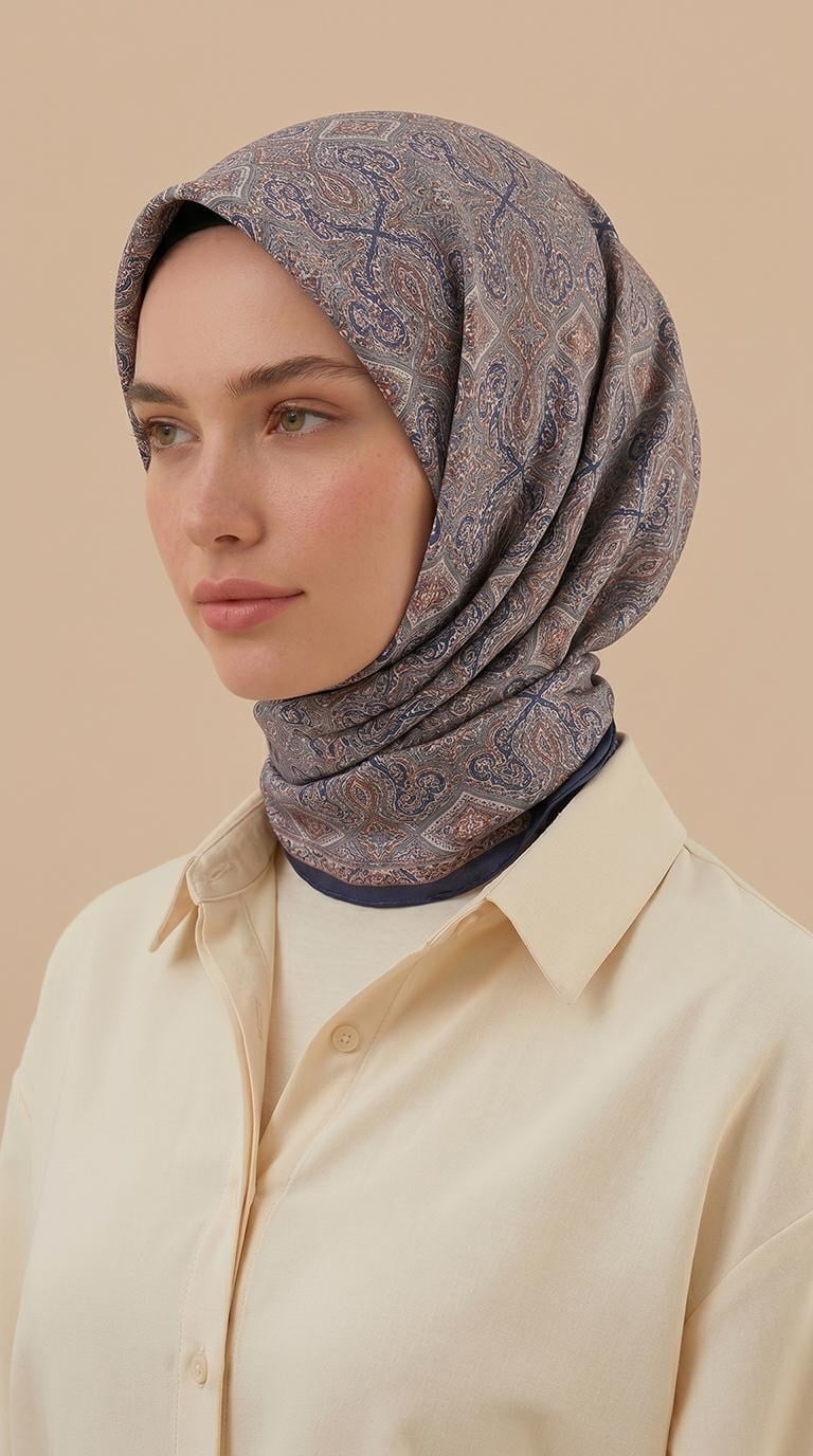 Karaca Eşarp ŞAL EŞARP MİREYA 120*120 CM COTTON ŞAL EŞARP - LACİVERT / KİREMİT