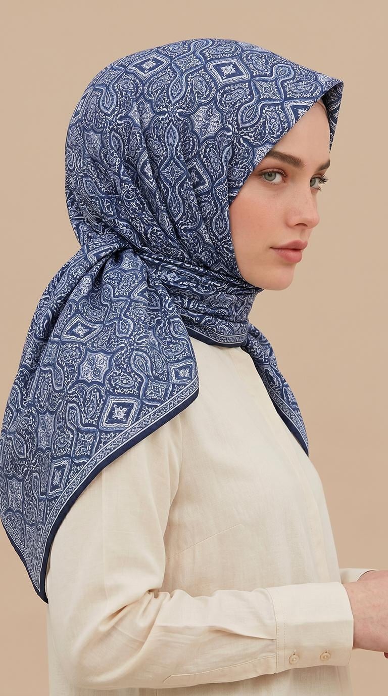 Karaca Eşarp ŞAL EŞARP MİREYA 120*120 CM COTTON ŞAL EŞARP - LACİVERT