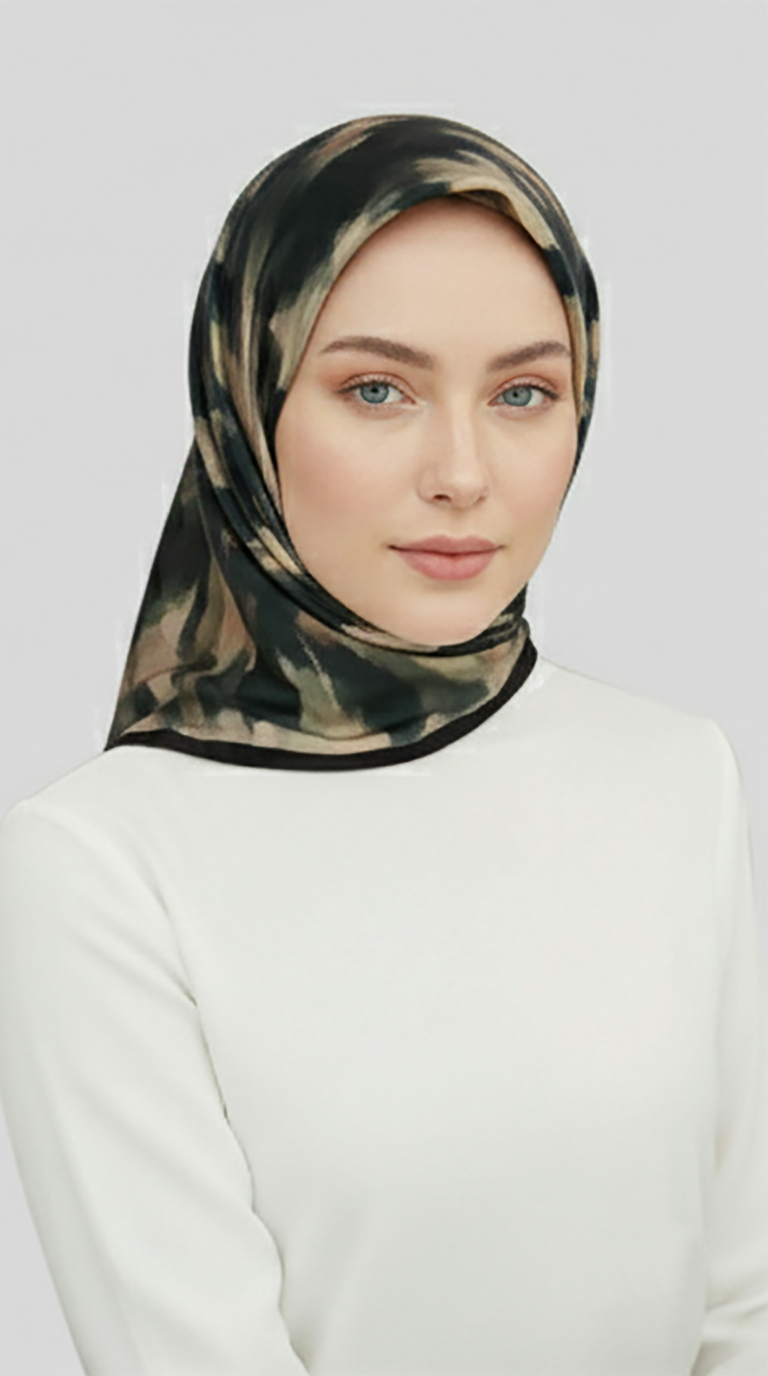 Karaca EşarpRAYON EŞARPMORYA DESENLİ RAYON EŞARP - SİYAH / HAKİ