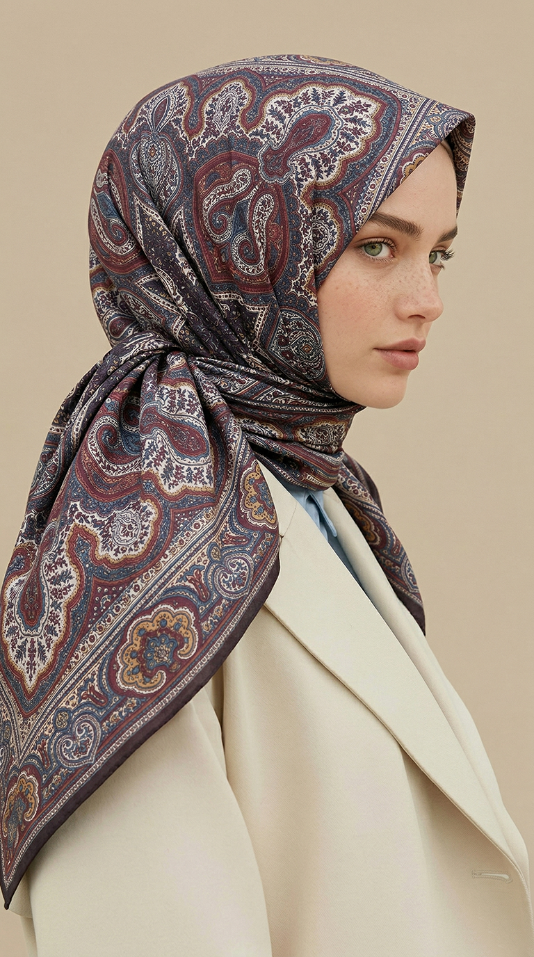 Karaca Eşarp ŞAL EŞARP NERİS DESENLİ 120*120 CM COTTON EŞARP - KAHVERENGİ / KIRMIZI