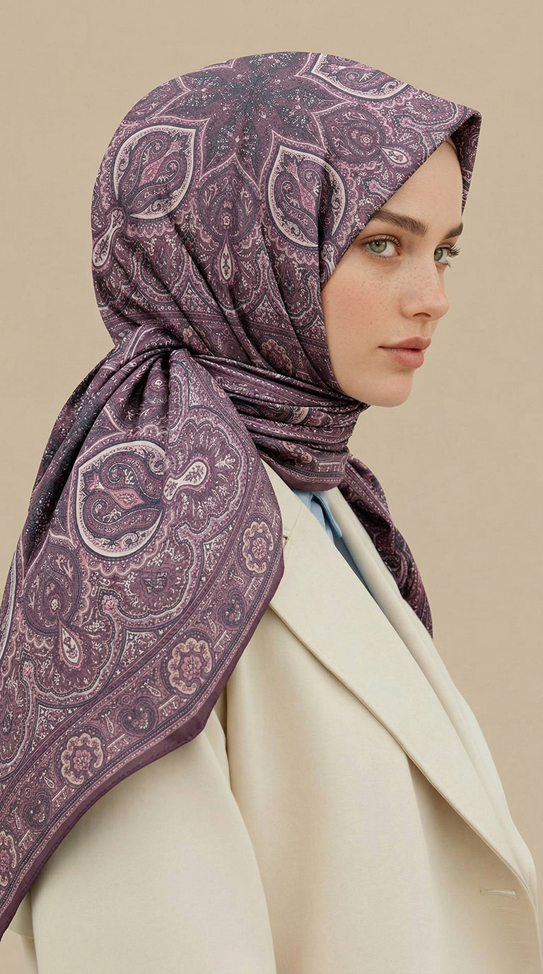 Karaca Eşarp ŞAL EŞARP NERİS DESENLİ 120*120 CM COTTON EŞARP -KREM / PEMBE