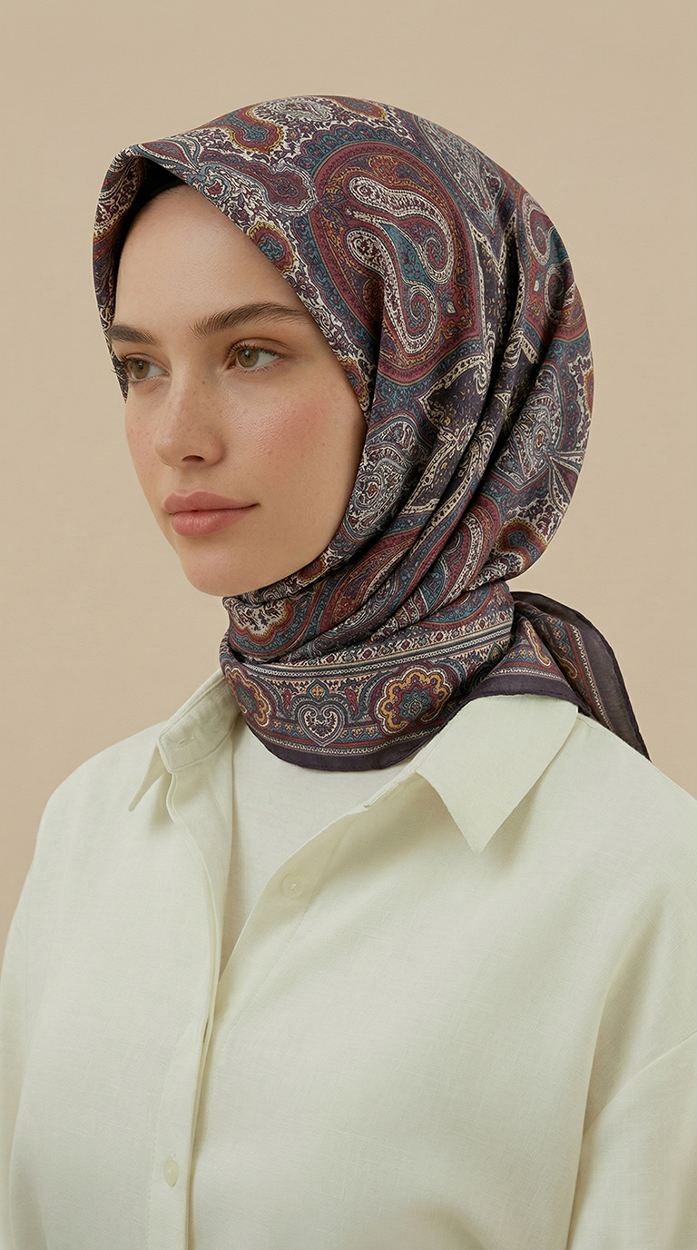 Karaca Eşarp ŞAL EŞARP NERİS DESENLİ 120*120 CM COTTON EŞARP - KAHVERENGİ / KIRMIZI