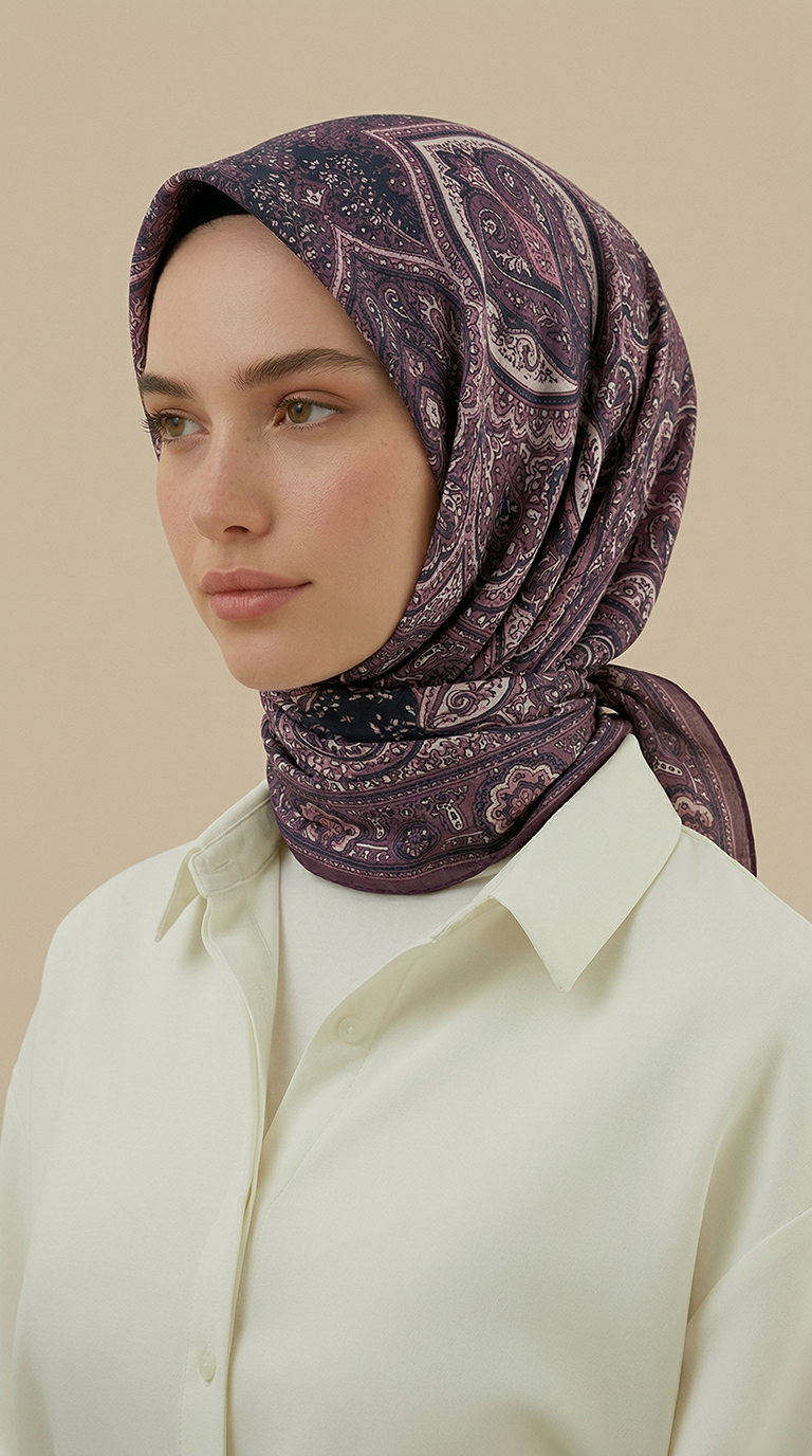 Karaca Eşarp ŞAL EŞARP NERİS DESENLİ 120*120 CM COTTON EŞARP -KREM / PEMBE