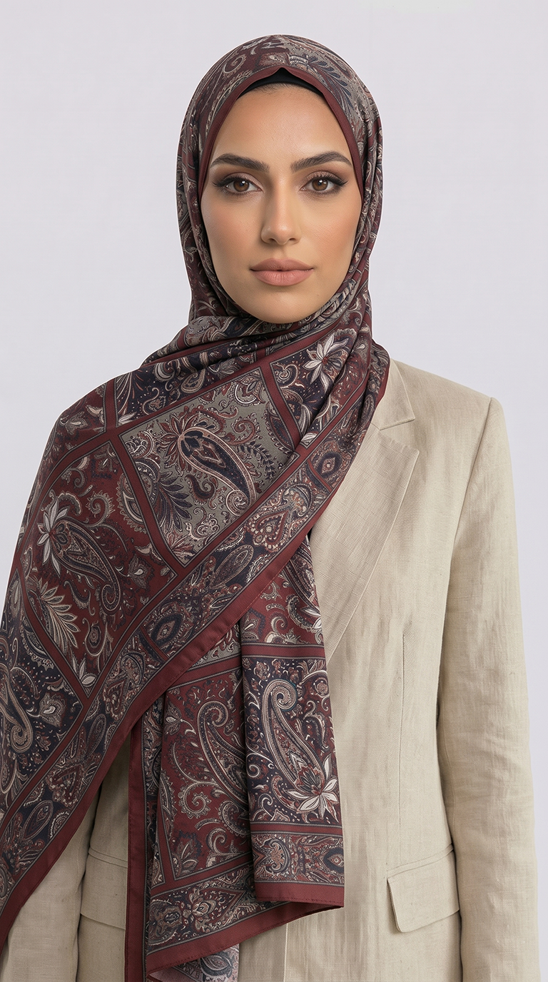 Karaca EşarpCOTTON ŞAL PAİSLEY DESENLİ COTTON ŞAL - BORDO / BEJ