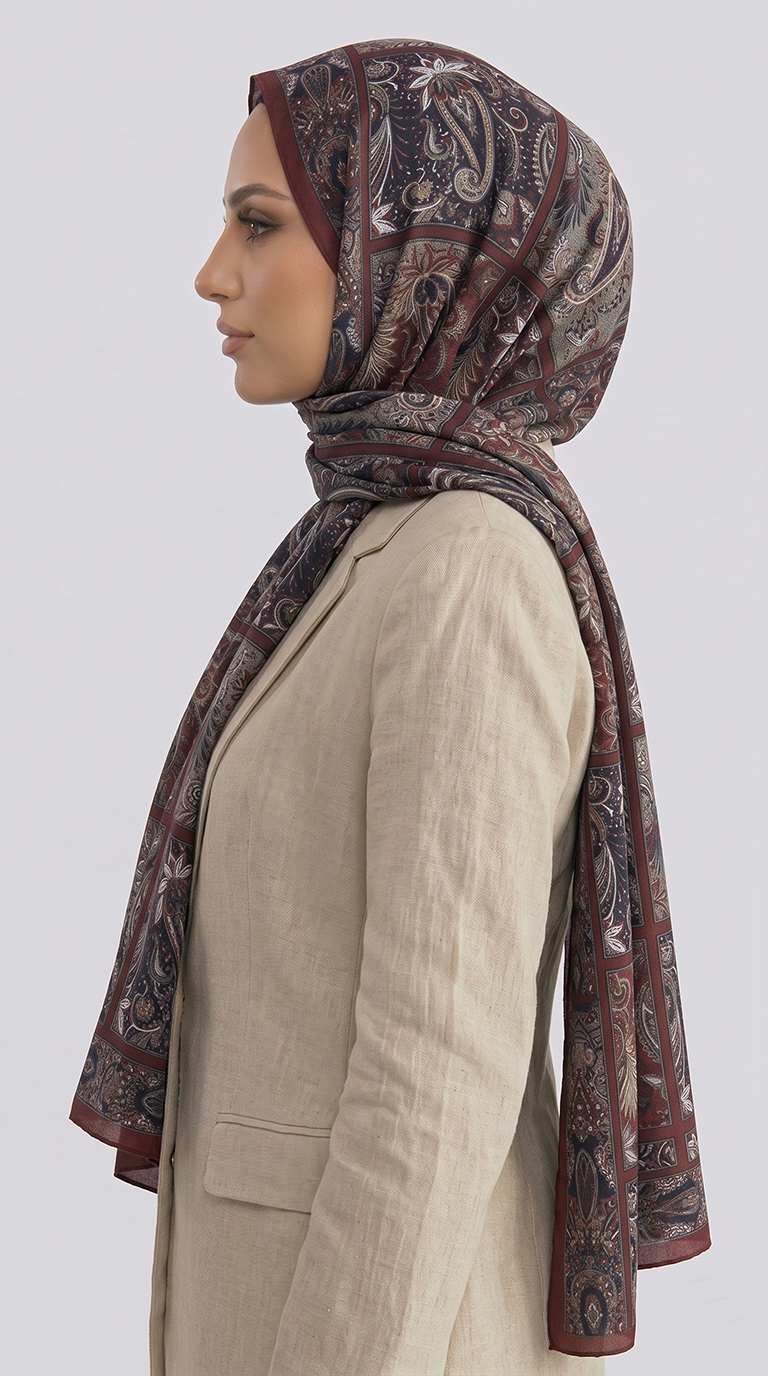 Karaca EşarpCOTTON ŞAL PAİSLEY DESENLİ COTTON ŞAL - BORDO / BEJ