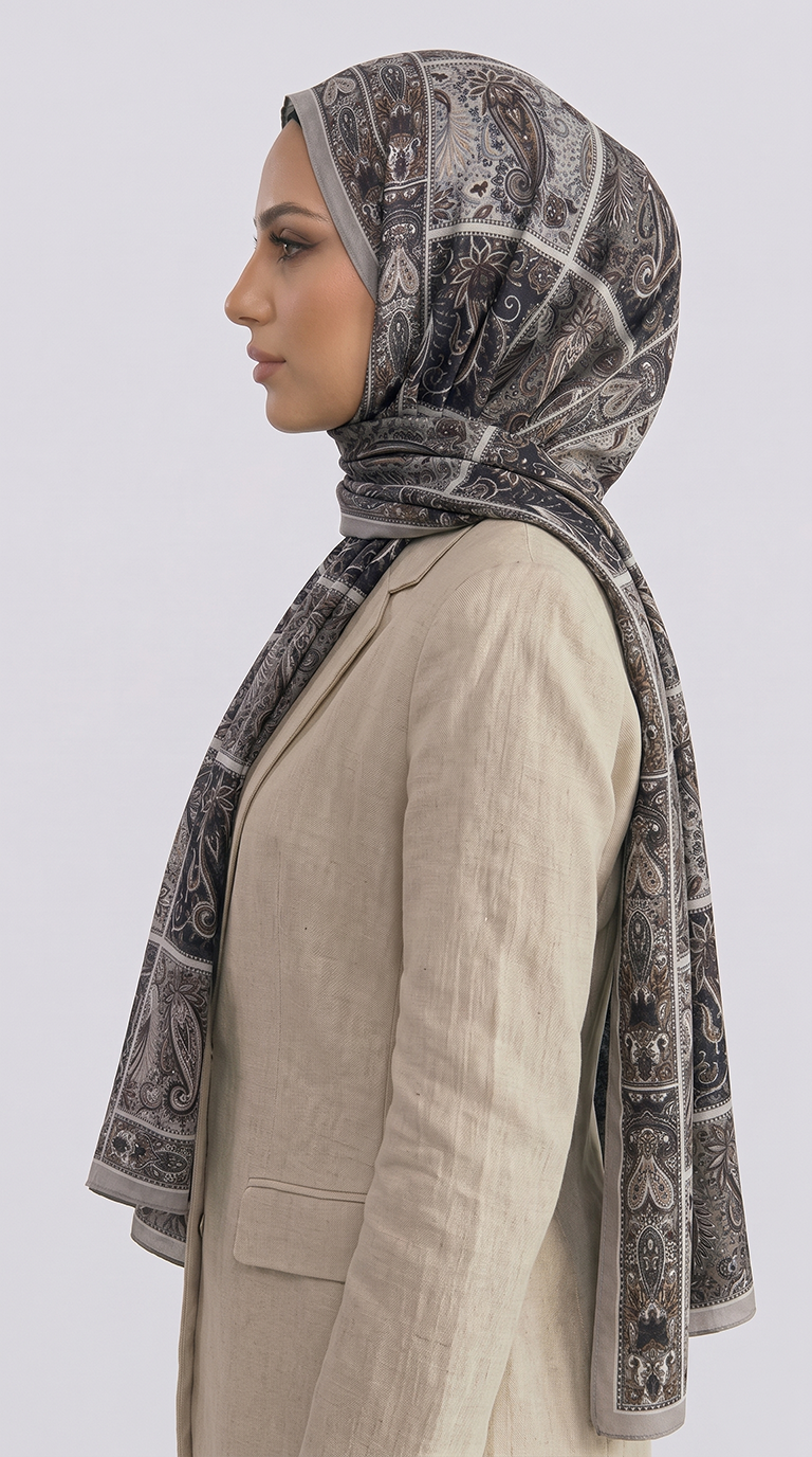 Karaca EşarpCOTTON ŞAL PAİSLEY DESENLİ COTTON ŞAL - GRİ