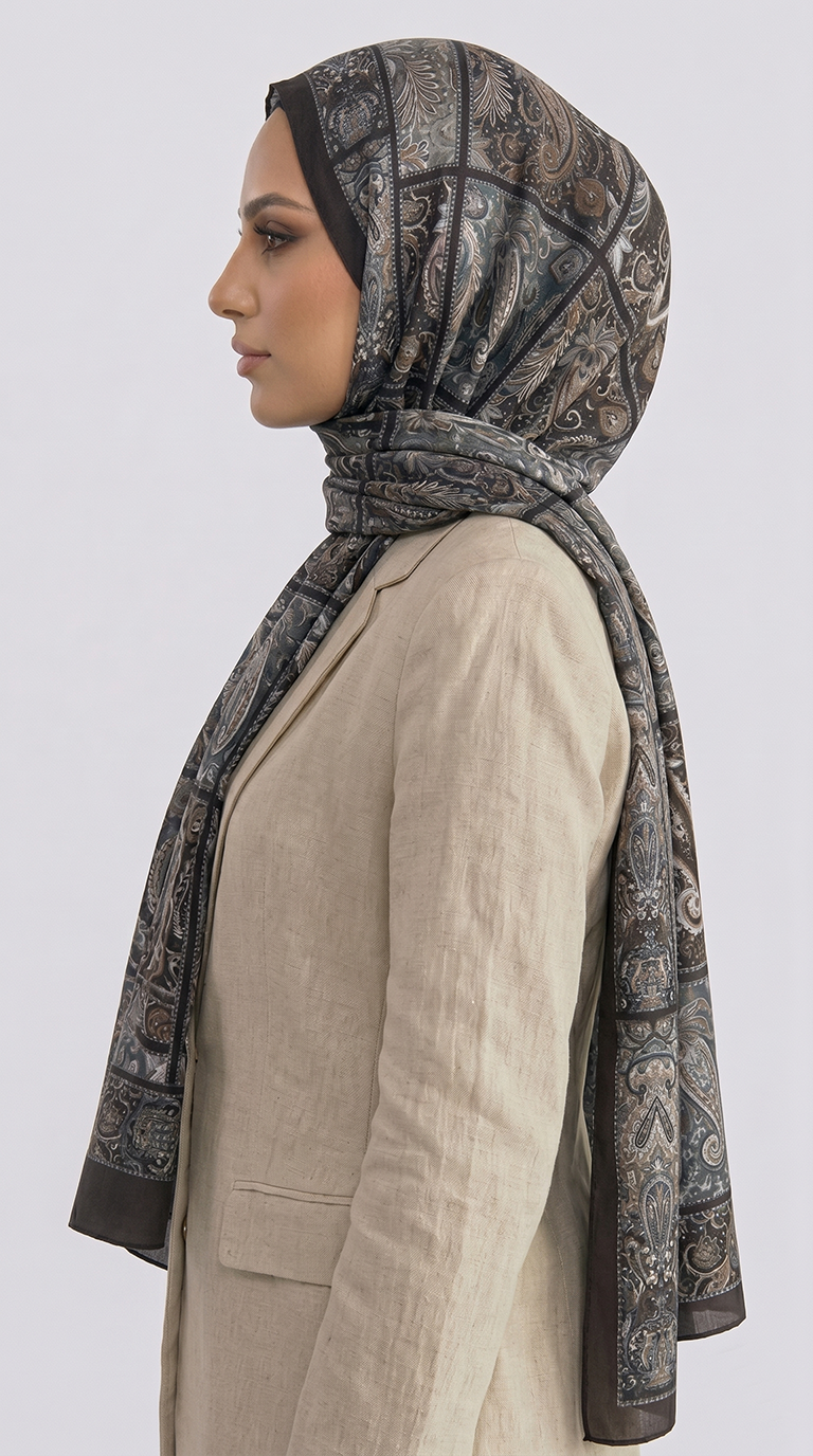 Karaca EşarpCOTTON ŞAL PAİSLEY DESENLİ COTTON ŞAL - KAHVERENGİ / MAVİ 