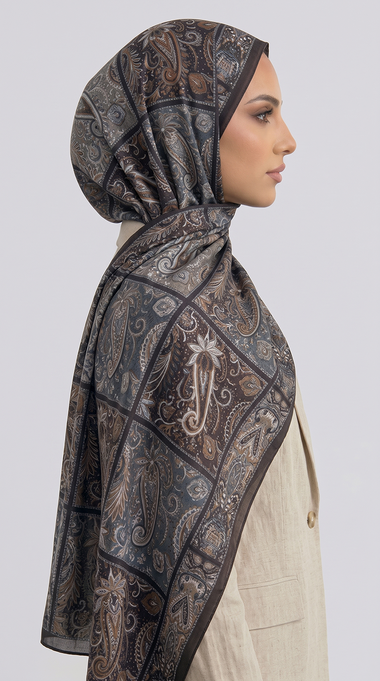 Karaca EşarpCOTTON ŞAL PAİSLEY DESENLİ COTTON ŞAL - KAHVERENGİ / MAVİ 