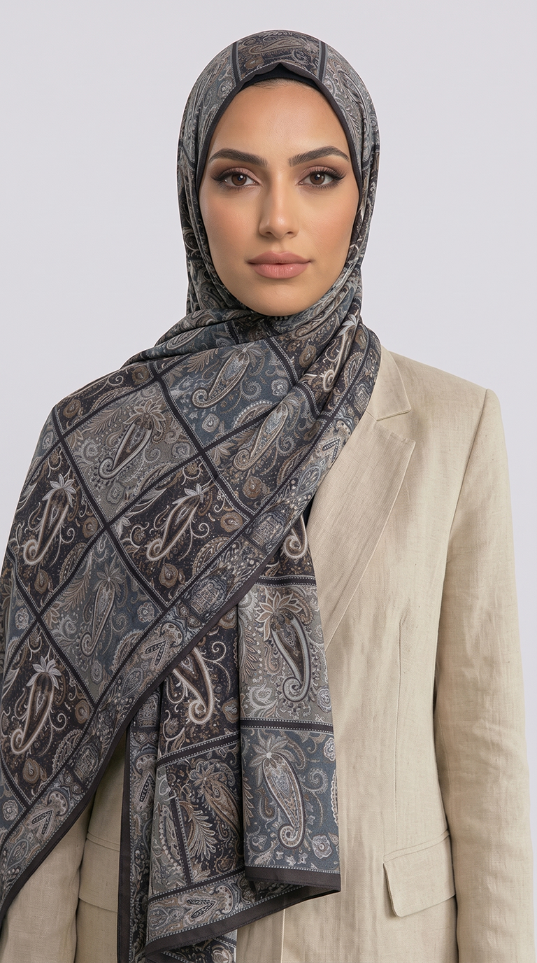 Karaca EşarpCOTTON ŞAL PAİSLEY DESENLİ COTTON ŞAL - KAHVERENGİ / MAVİ 