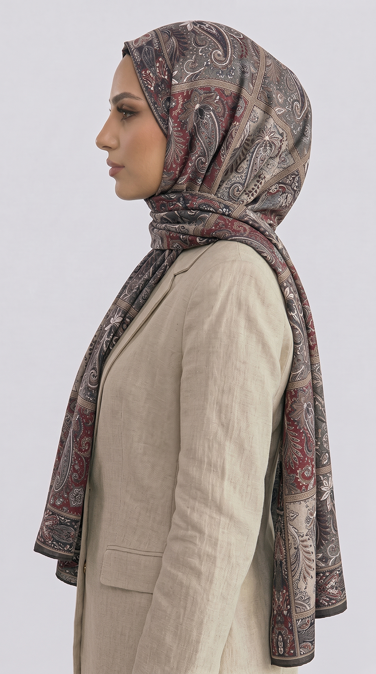 Karaca EşarpCOTTON ŞAL PAİSLEY DESENLİ COTTON ŞAL - KREM / BORDO 