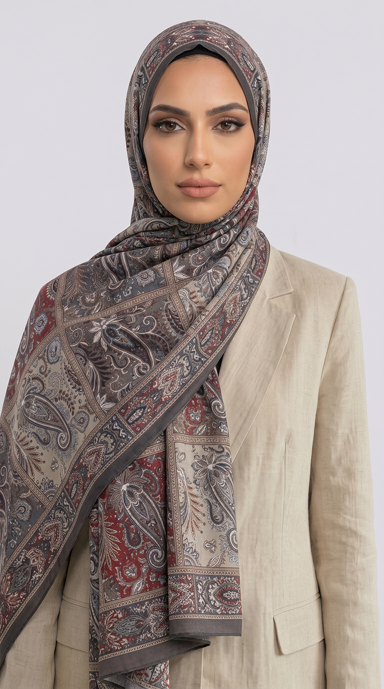 Karaca EşarpCOTTON ŞAL PAİSLEY DESENLİ COTTON ŞAL - KREM / BORDO 