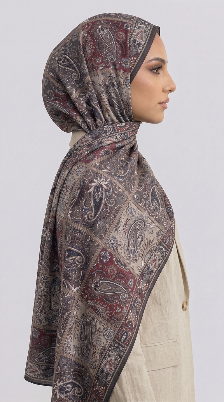 Karaca EşarpCOTTON ŞAL PAİSLEY DESENLİ COTTON ŞAL - KREM / BORDO 