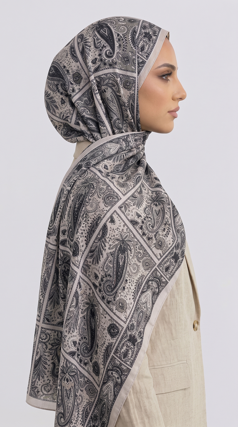 Karaca EşarpCOTTON ŞAL PAİSLEY DESENLİ COTTON ŞAL - KREM / SİYAH 
