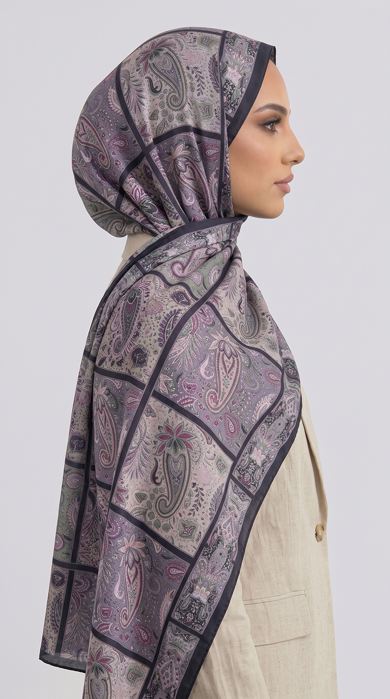 Karaca EşarpCOTTON ŞAL PAİSLEY DESENLİ COTTON ŞAL - LACİVERT / LİLA 