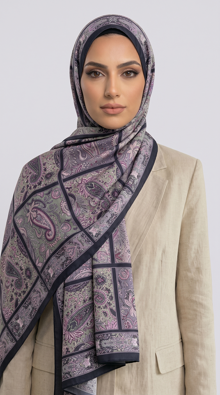 Karaca EşarpCOTTON ŞAL PAİSLEY DESENLİ COTTON ŞAL - LACİVERT / LİLA 