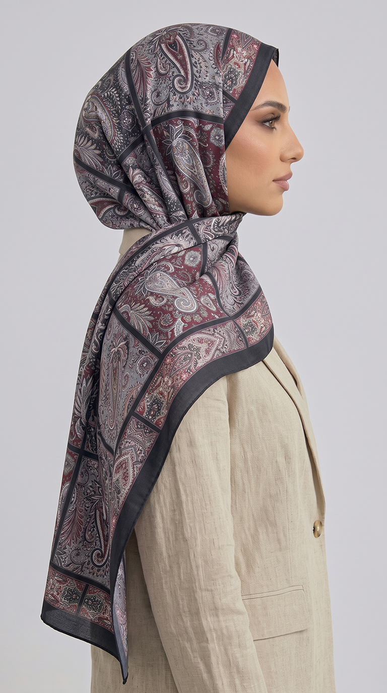 Karaca EşarpCOTTON ŞAL PAİSLEY DESENLİ COTTON ŞAL - SİYAH /  BORDO 