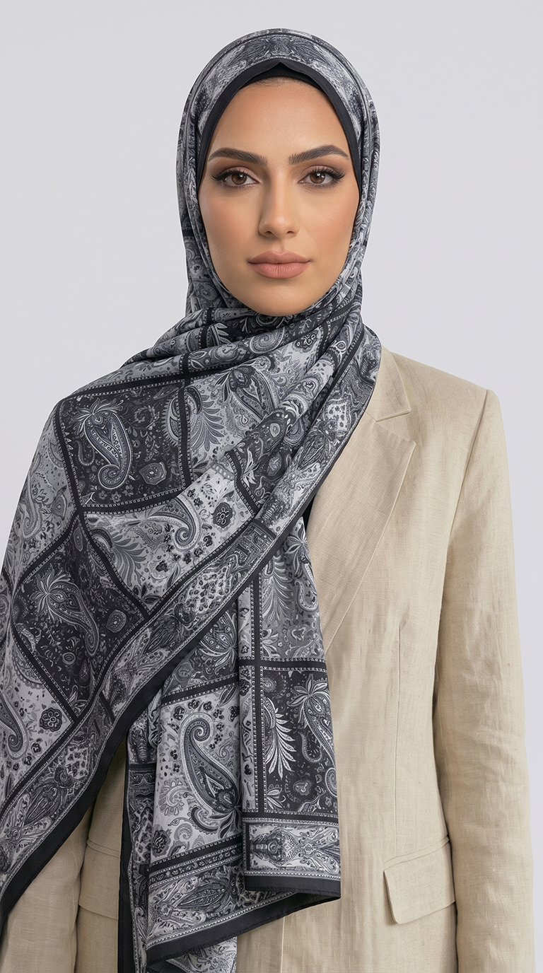 Karaca EşarpCOTTON ŞAL PAİSLEY DESENLİ COTTON ŞAL - SİYAH / GRİ