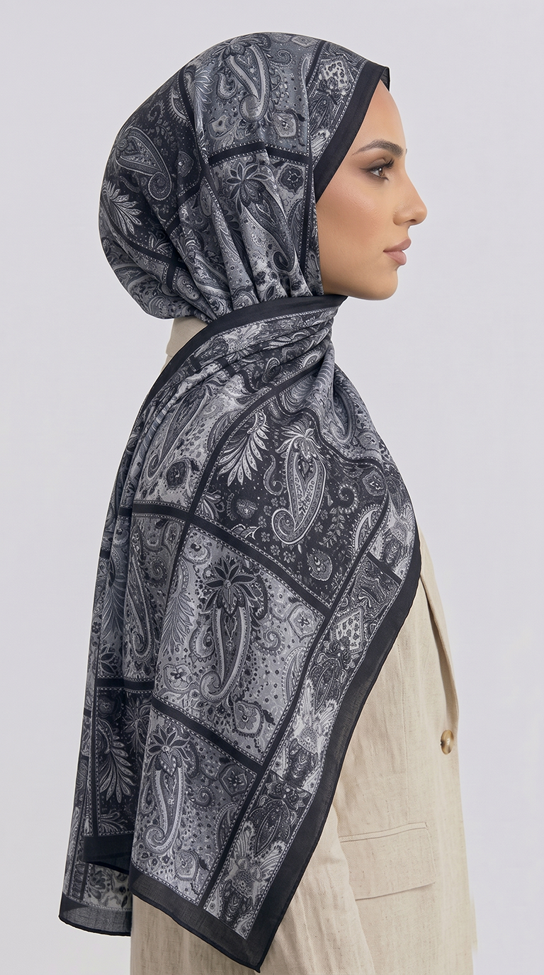 Karaca EşarpCOTTON ŞAL PAİSLEY DESENLİ COTTON ŞAL - SİYAH / GRİ