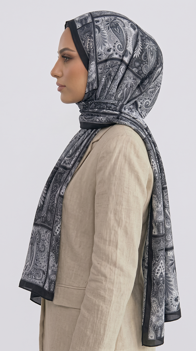 Karaca EşarpCOTTON ŞAL PAİSLEY DESENLİ COTTON ŞAL - SİYAH / GRİ