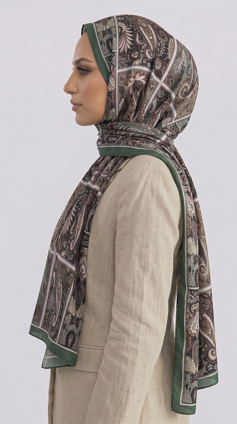 Karaca EşarpCOTTON ŞAL PAİSLEY DESENLİ COTTON ŞAL - YEŞİL / BEJ