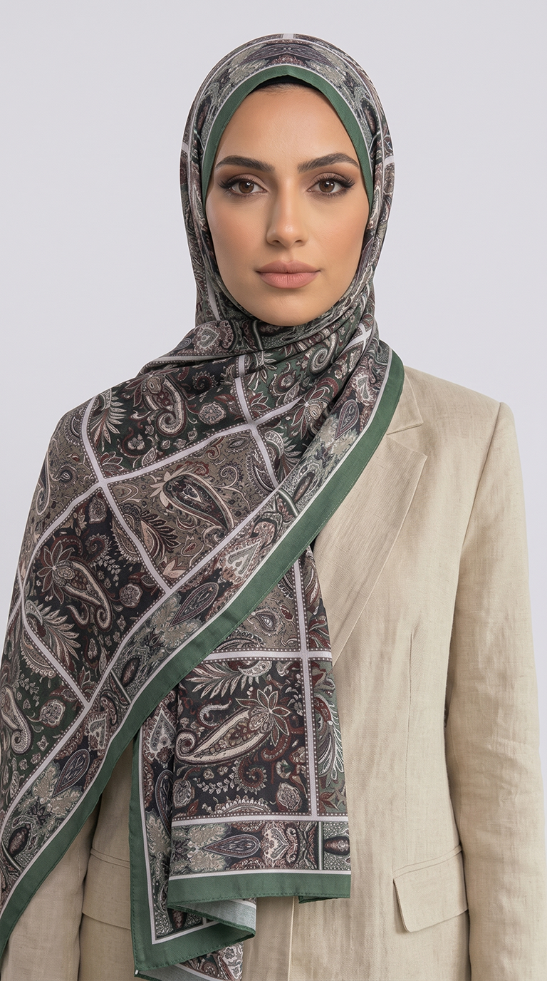 Karaca EşarpCOTTON ŞAL PAİSLEY DESENLİ COTTON ŞAL - YEŞİL / BEJ