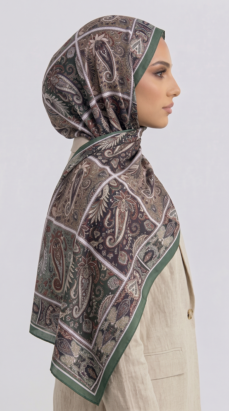 Karaca EşarpCOTTON ŞAL PAİSLEY DESENLİ COTTON ŞAL - YEŞİL / BEJ